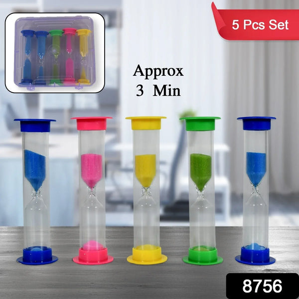 Plastic Hourglass Sand Timer Set – 3 - Min Sand Clock for Kitchen, Office, School & Kids (5 Pc) - Justgrabit Inc.