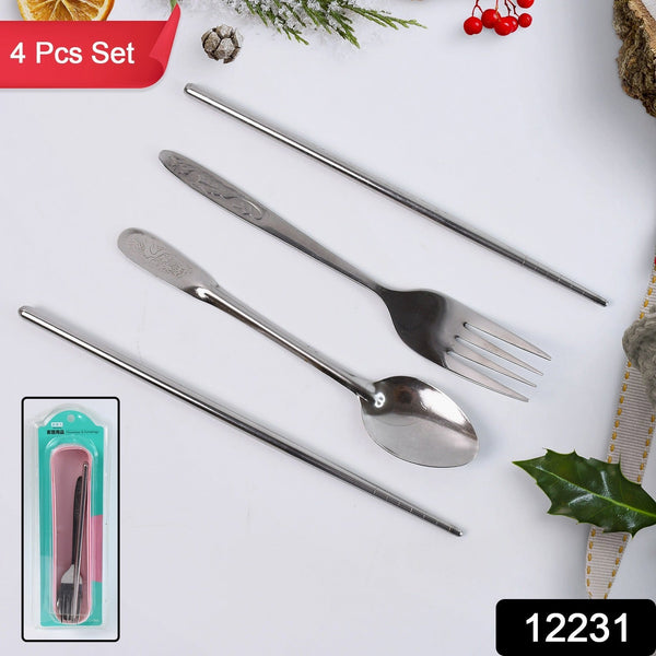 Portable Utensils Travel Camping Cutlery Set 4 Pc With case - justgrabit.in | Just Grab It