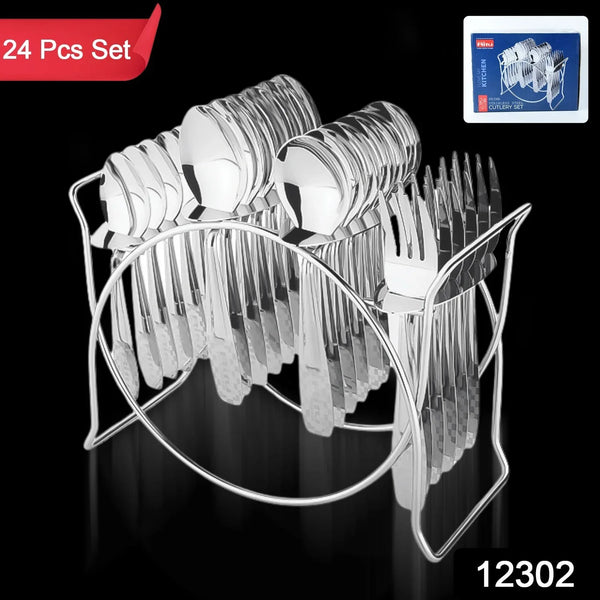Stainless Steel Cutlery Set with Elegant Storage Stand (24 Pc) - Justgrabit Inc.