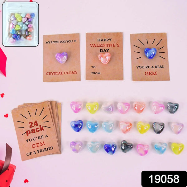 Heart - Shaped Crystal Gem Valentines with Gift Cards (24 Pc) - Justgrabit Inc.