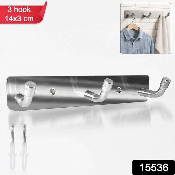 Stainless Steel Wall Mounted Coat 3 Hook Rack (14x3 / 1 Pc) - Justgrabit Inc.