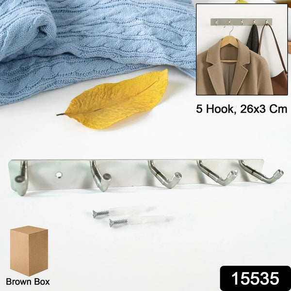Stainless Steel Wall Mounted Coat 5 Hook Rack (26x3 / 1 Pc) - Justgrabit Inc.