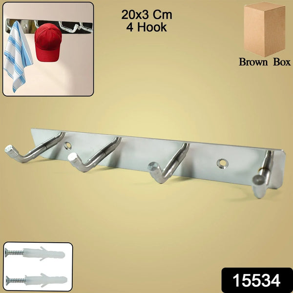 Stainless Steel Wall Mounted Coat 4 Hook Rack (20x3 / 1 Pc) - Justgrabit Inc.