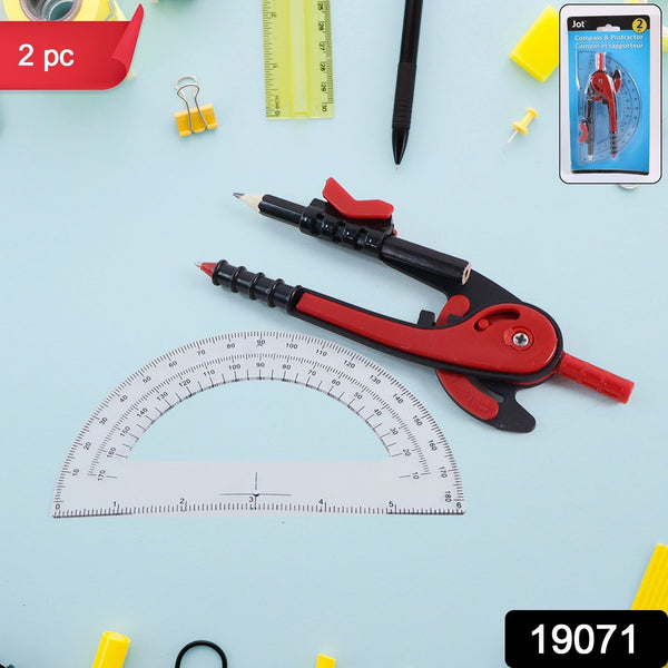 2 Pc Geometry Set – Built - in Pencil Grip & Transparent Plastic Protractor - justgrabit.in | Just Grab It