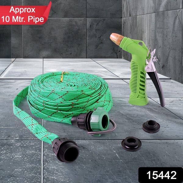 Approx 10 Meter Flexible Garden Water Pipe with High - Pressure Spray Nozzle - justgrabit.in | Just Grab It