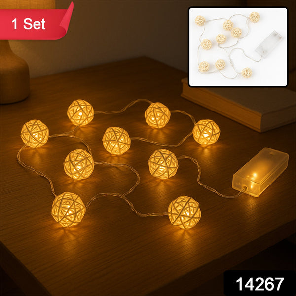 Battery Operated Rattan Ball String Decorative Fairy Lights - justgrabit.in | Just Grab It