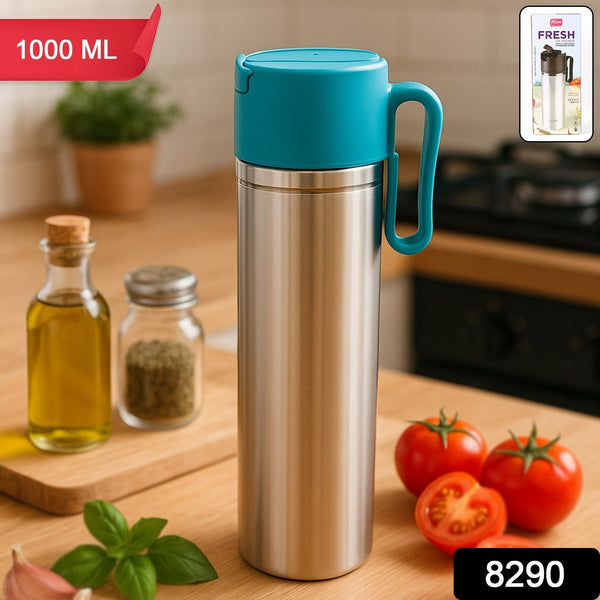 Supermom Stainless Steel Fresh Oil Pourer Bottle with Flip Lid and Handle Approx 1000ML (1 Pc) - justgrabit.in | Just Grab It