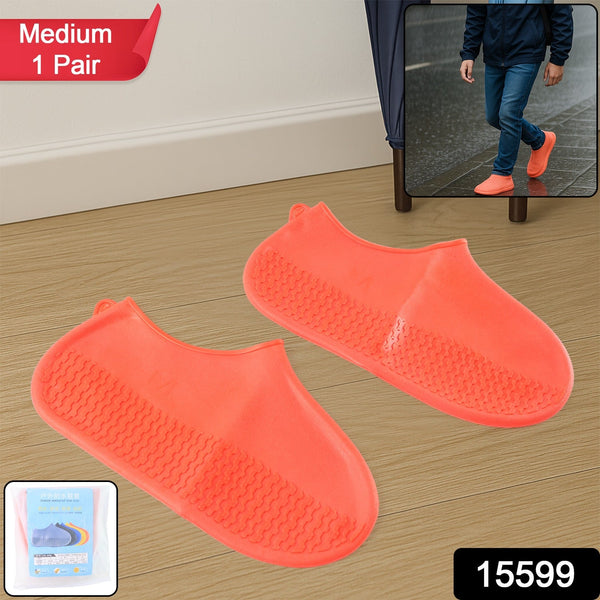 Orange Non - Slip Silicone Rain Reusable Anti skid Waterproof Fordable (1 Pair) - justgrabit.in | Just Grab It