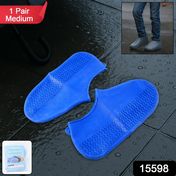 Blue Non - Slip Silicone Rain Anti skid Waterproof Fordable Boot Shoe Cover (1 Pair) - justgrabit.in | Just Grab It