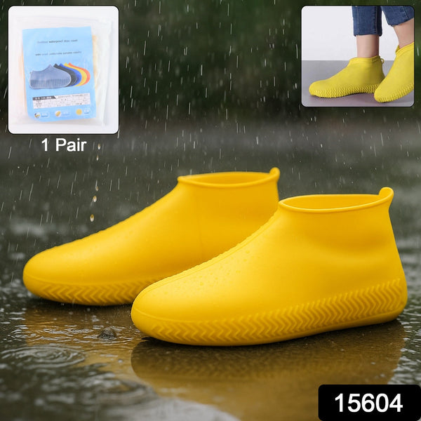 Yellow Non - Slip Silicone Rain Shoe Cover – Waterproof Foldable Anti - Skid (1 Pair) - justgrabit.in | Just Grab It