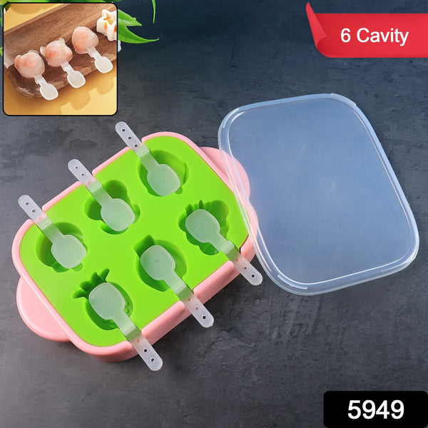 6 - Cavity Silicone Ice Cream and Popsicle Mold Tray (1 Set) - justgrabit.in | Just Grab It