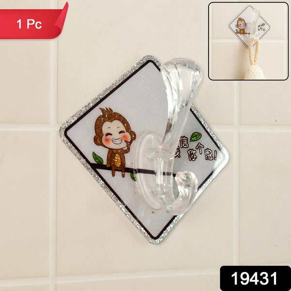 Cute Cartoon Print Transparent Wall Hook with Self - Adhesive Back (1 Pc) - justgrabit.in | Just Grab It
