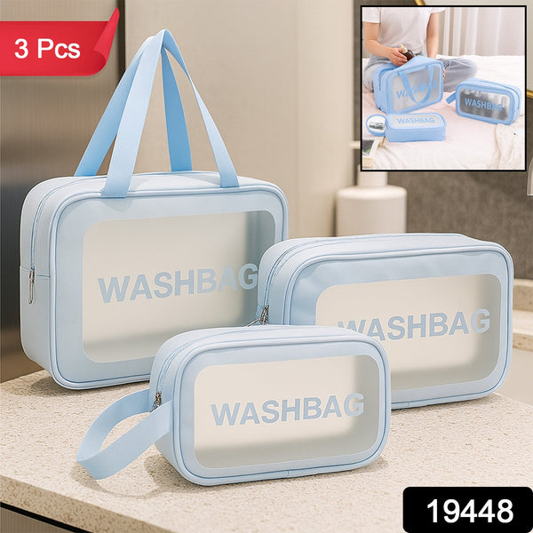 3 - IN - 1 Waterproof Transparent Travel Toiletry Bag Set - justgrabit.in | Just Grab It