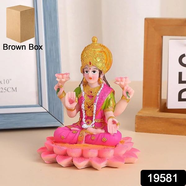 Beautiful Decorative Lakshmi Mata Idol Sitting on Lotus (1 Pc) - Justgrabit Inc.