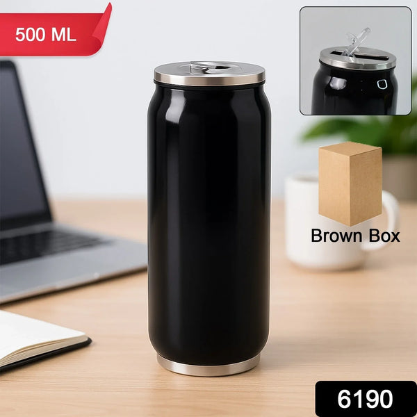 Stainless Steel Can - Shaped Vacuum Flask with Built - In Straw 500ml Approx, Tumbler (1 Pc) - Justgrabit Inc.