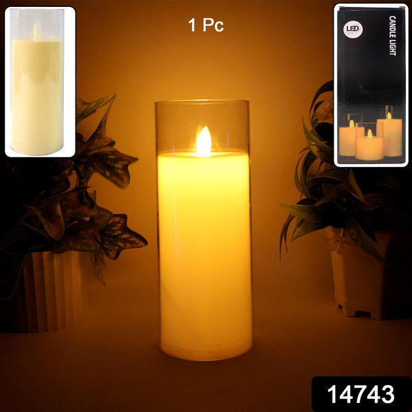 LED Flameless Candle Light with Flickering Flame Effect in Glass Cover (1 Pc) - justgrabit.in | Just Grab It