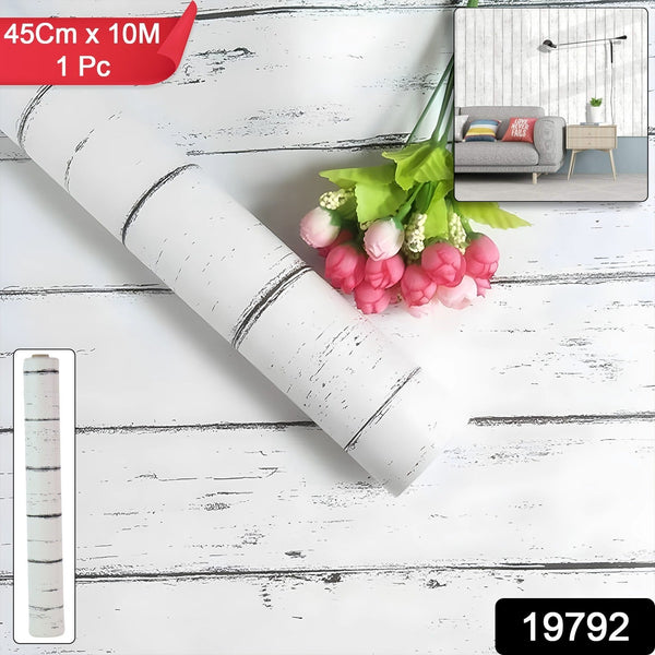 White Wood Grain Self - Adhesive Wallpaper 45 cm x 10 meter (1 Pc) - justgrabit.in | Just Grab It