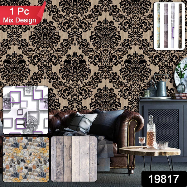 Self - Adhesive Waterproof Wallpaper Roll - (1 Pc / Mix Design) - justgrabit.in | Just Grab It