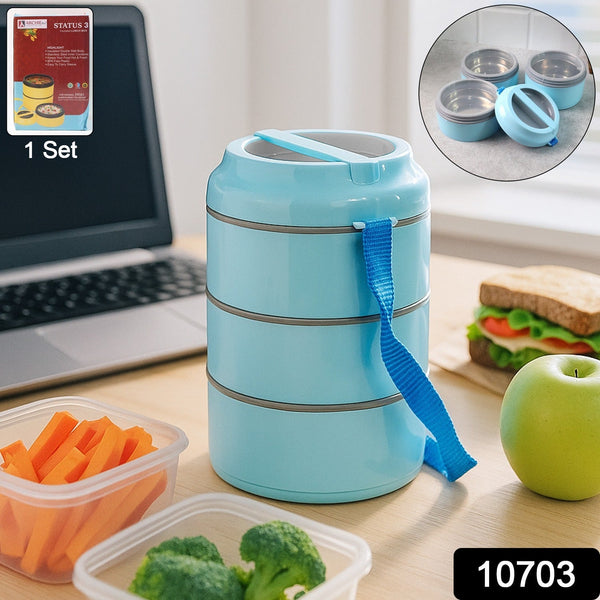 3 Layer Insulated Lunch Box Set with Handle & Strap - (Set) - justgrabit.in | Just Grab It