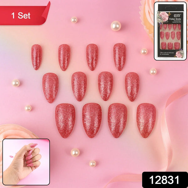 Glitter Press - On False Nails fake nails - (1 Set / Mix Color & Design) - justgrabit.in | Just Grab It