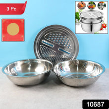 3 - in - 1 Stainless Steel Mixing, Straining & Grater Bowl Set - justgrabit.in | Just Grab It