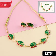 Traditional Green & Lotus Motif Jewellery Set - justgrabit.in | Just Grab It
