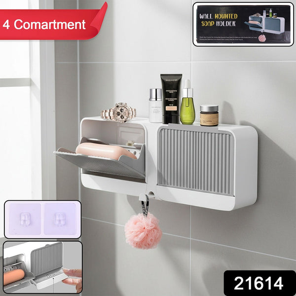 Wall Mounted 4 - Compartment Bathroom Storage & Soap Holder - justgrabit.in | Just Grab It