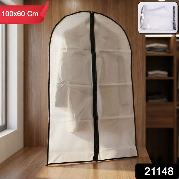 Transparent Garment Cover with Front Zipper (100 × 60 cm, 1 Pc) - justgrabit.in | Just Grab It