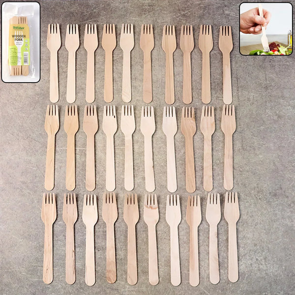 Freshee 160mm Wooden Fork – 30 Pcs Pack - justgrabit.in | Just Grab It