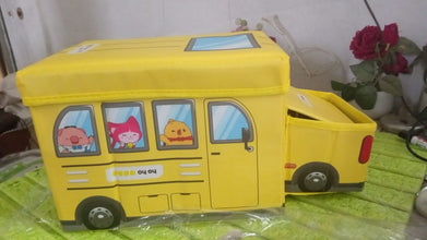 School Bus Shaped Portable Foldable Toy Box Storage with Lid (1 Pc) - justgrabit.in | Just Grab It