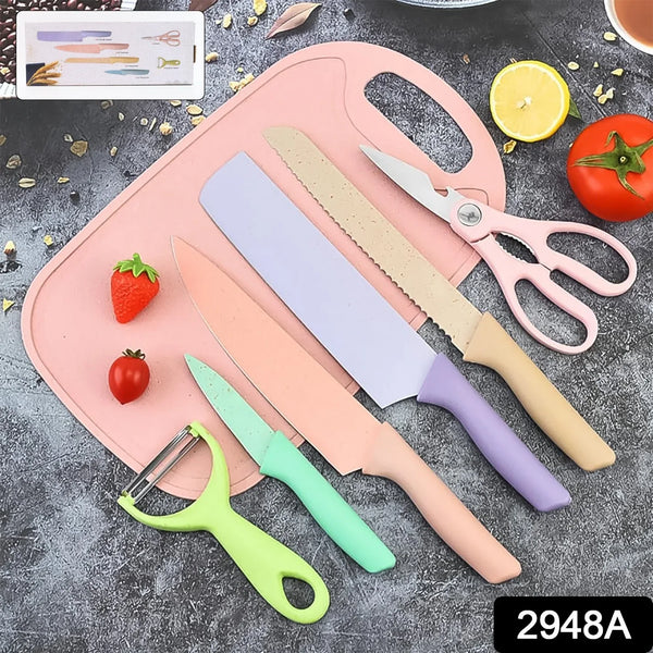 Colorful Chef Knife Set for Cutting (6 Pc, Non - Stick Steel) - justgrabit.in | Just Grab It