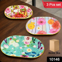Plastic Flower Printed Design Serving Tray (3 Pcs Set / Mix Color) - justgrabit.in | Just Grab It