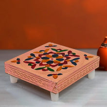1 Pc Meenakari Wooden Chowki & Bajot Set: For Home & Office Puja (Multicolor) - Justgrabit Inc.