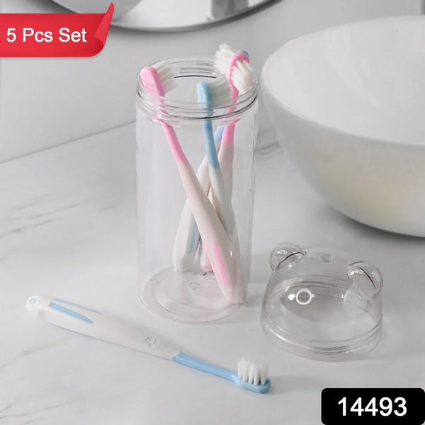 Multipurpose Travel - Friendly Toothbrush Holder with 5 Soft Bristle Toothbrushes - Justgrabit Inc.