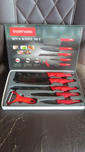 Kitchen Knife Set with Marble - Coated Blades & Red Handles (6 Pc) - justgrabit.in | Just Grab It