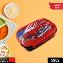 Beautiful Car Design Printed Plastic Lunch Box With Inside Small Box & Spoon for Kids, Air Tight Lunch Tiffin Box for Girls Boys, Food Container, Specially Designed for School Going Boys and Girls - justgrabit.in | Just Grab It