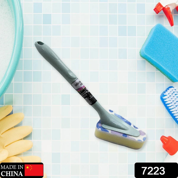 Triangular Sponge Brush – Long Handle Multipurpose Kitchen & Bathroom Cleaning Tool - justgrabit.in | Just Grab It