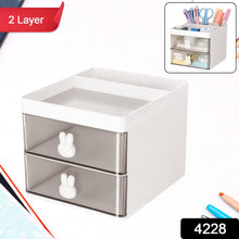 2 Layer 5 Compartment Desk Organizer with Transparent Drawer (1 Pc / 15×13×11 Cm) - justgrabit.in | Just Grab It