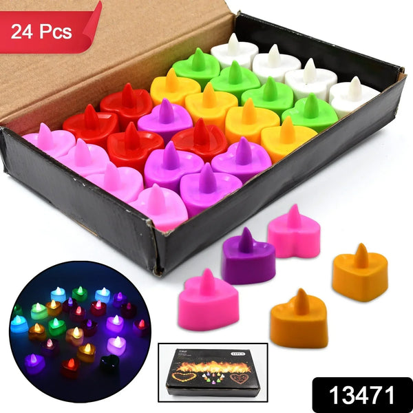 Heart Shape Battery Operated Tea Light LED Candles, for Decoration Use, Diwali (24 Pc Set) - justgrabit.in | Just Grab It