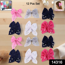 Hair Bow Knot Clip Suitable Girls (12 Pc / Multicolour & Mix Design) - justgrabit.in | Just Grab It
