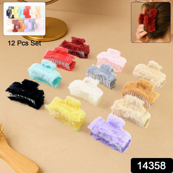 Soft Velvet Furry Hair Clutcher Clips Set (12 Pc) - justgrabit.in | Just Grab It