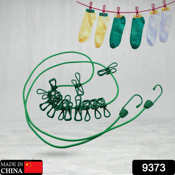 Elastic Cloth Drying Rope with 12 Metal Clip Portable Clothes line For Home & Travel - justgrabit.in | Just Grab It