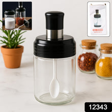 Clear Glass Spice Jar with Integrated Spoon & Airtight Lid (250ml Approx) - justgrabit.in | Just Grab It