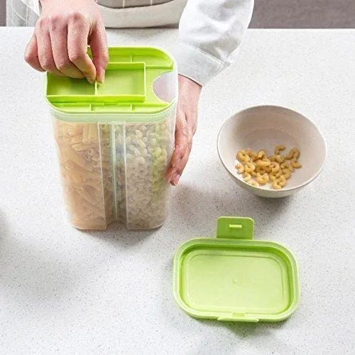 Plastic 2 Sections Air Tight Transparent Food Grain Cereal Storage Container (2 ltr) (With Box) - Justgrabit Inc.
