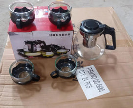 Flame Proof Glass Kettle & Cup Set With Strainer High Quality Kettle Set For Home & Café Use  (4 Cup & 1 Kettle) (24 Pc MOQ) - justgrabit.in | Just Grab It
