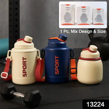 Sports Vacuum Bottle with Shoulder Strap 1 Pc Stylish Mix Design & Size - Justgrabit Inc.