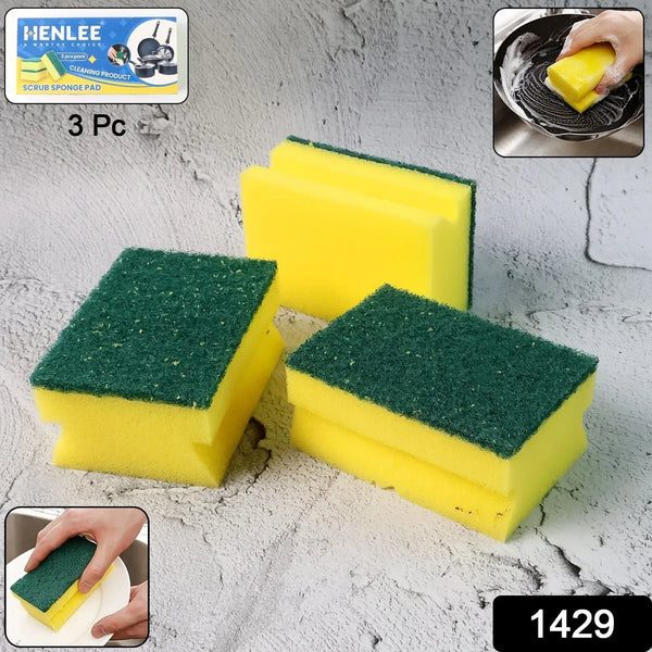 Scrub Sponge 2 in 1 PAD for Kitchen, Sink, Bathroom Cleaning Scrubber (3 Pc) - Justgrabit Inc.