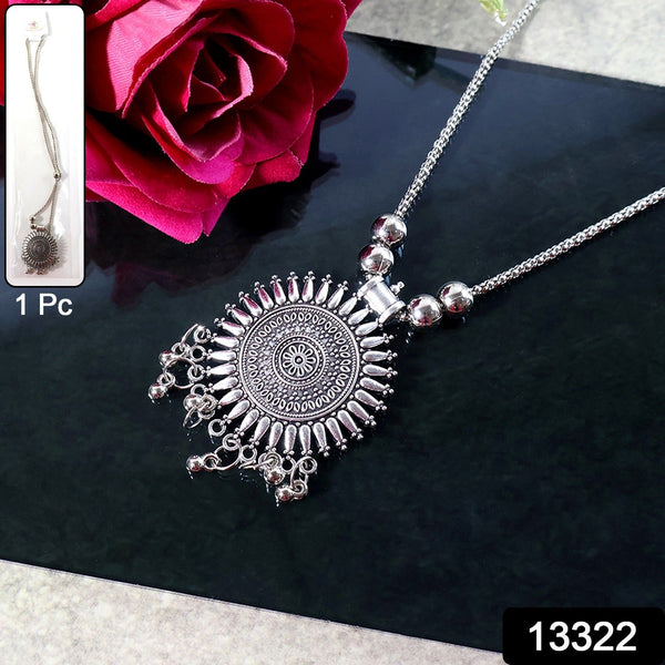 Oxidised Silver Traditional Long Necklace (1 Pc) - justgrabit.in | Just Grab It