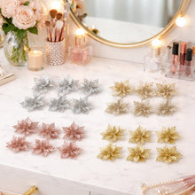 Glitter Flower Hair Clip Set (6 Pc Mix Color Set) - justgrabit.in | Just Grab It