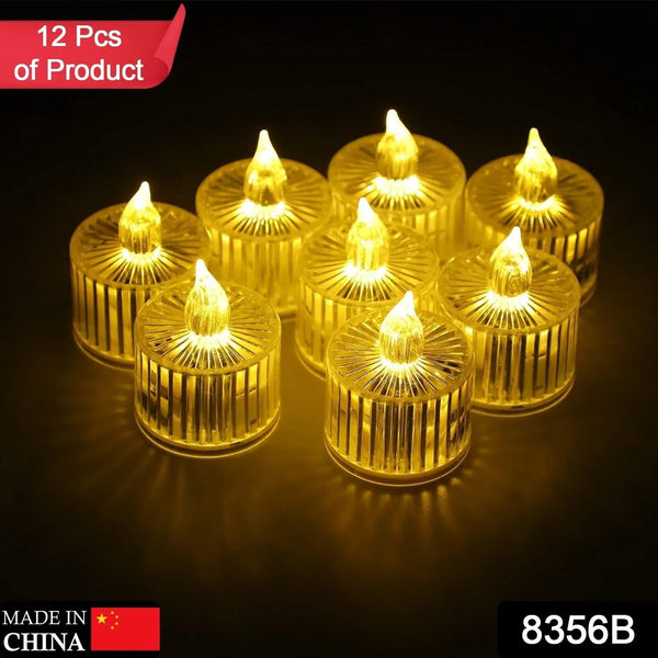 12 Pcs Flameless and Smokeless Decorative Acrylic Candles Transparent Led Tea Light Candle for Gifting, House, Diwali, Christmas, Festival, Events Decor Candles, Diwali - justgrabit.in | Just Grab It